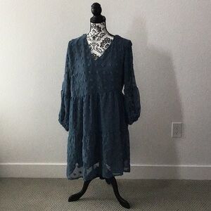 BELONGSCI Tunic Dress Swiss Dot Long Sleeve Swing Dress